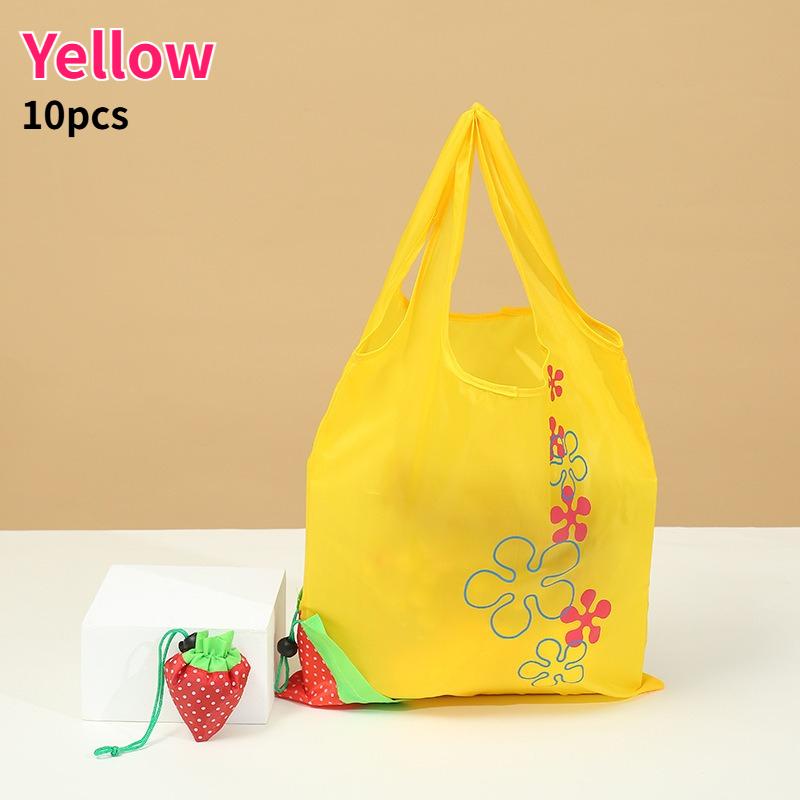 

10pcs Strawberry Foldable Tote Bags with Floral Star Design Large Capacity Reusable Polyester Shopping Bags for Outdoor Travel
