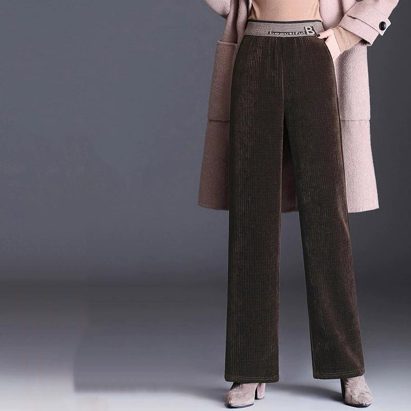 Fce Lined Unlined Corduroy Wide Leg Pants Women Casual Pants Autumn Winter Straight Loose Plus Size Pants