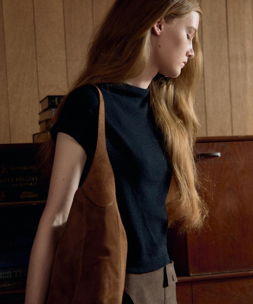 Leumeme Ella Wool Half Sleeveknit Top Navy