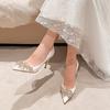 Fashion White Stiletto Heel Wedding Shoes Bride New Women Luxury Pointed Pumps Design Ladies Wedding Fashion Sparkly Heels