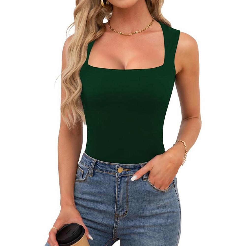 Square Neck Tank Top Rib Shoulder Straps Crop Tops Women Summer Camis Solid Color Camisole Fashion Tube Female Sleeveless Cropped Vest Y2K Clothes
