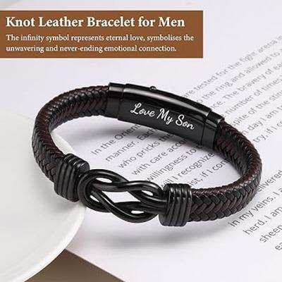 Fashion Press Buckle Leather Bracelet Magnetic Black Braided Style Stainless Steel Men's Bracelet