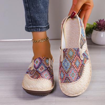 Damen Bunte Schuhe mit geometrischem Print Weiche Sohle Leichte Slipper Freizeitschuhe Halbschlappen Täglich