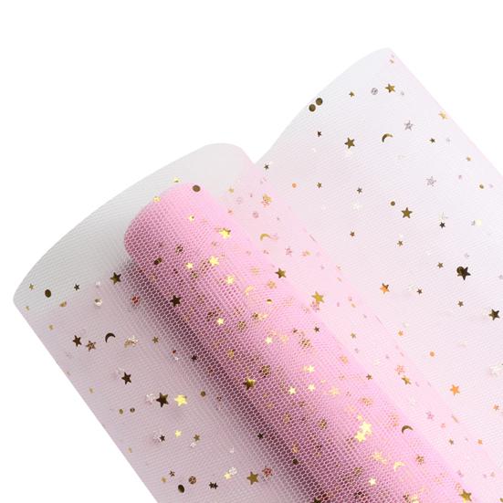 Flower Wrapped Gauze Even Mesh Design with Shiny Star Cuttable DIY Craft Convenient Floral Gift Wrapping Gauze