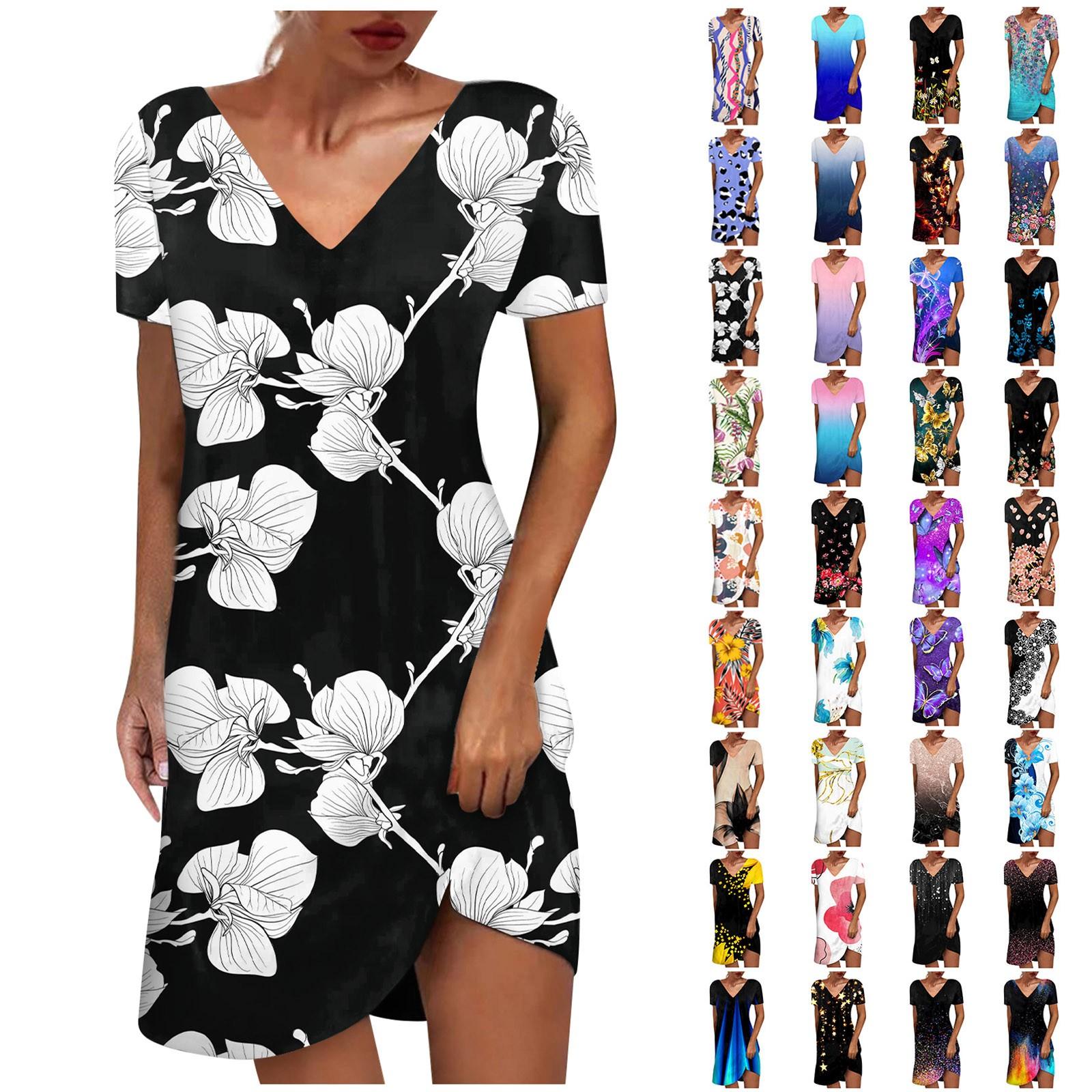 

Женское повседневное сексуальное модное свободное длинное платье с v-образным вырезом и коротким рукавом