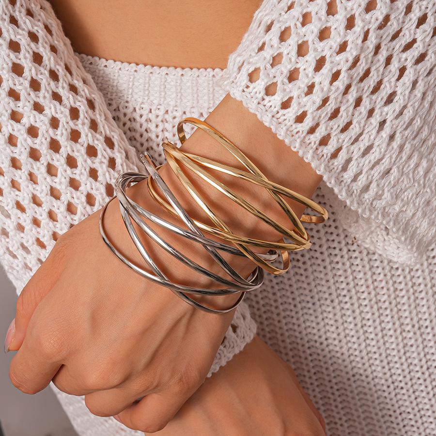 European and American Metal Sense Geometric Cross Multi-layer Opening Bracelet Simple Niche Personality Unique Jewelry