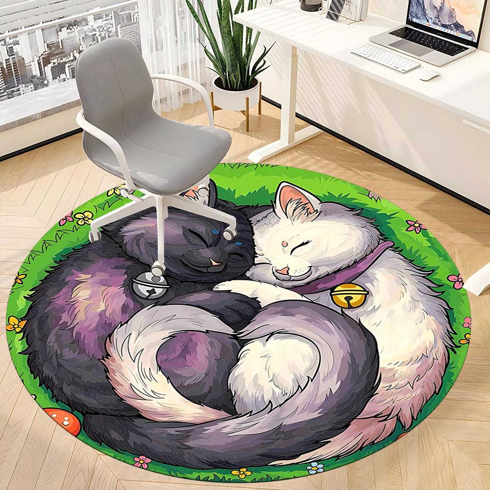1pc Cats Harmony Office Round Area Rug, Under Office Chairs Bedroom Living Room Home Decor, Room Deco