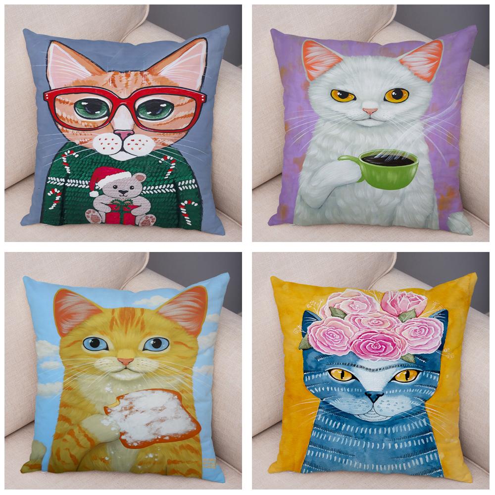 Bedroom Cute Funny Cartoon Coffee Cat Pillowcase Decoration Pet Animal Pillowcase Cushion Cover Sofa Home Car