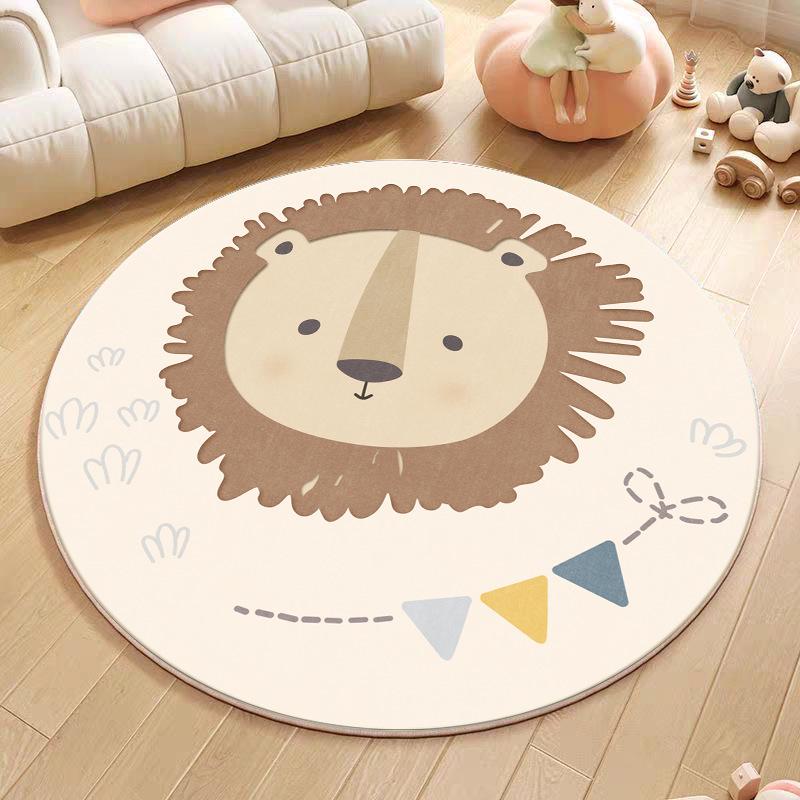 Cartoon Animal Faux Cashmere Rug - Cute Round Bedside Mat for Bedroom, Living Room, or Children's Playroom