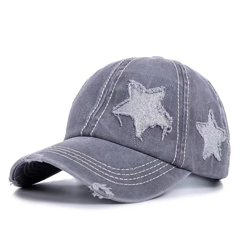 Cross-border PVC Wash Cap Baseball Cowboy Hat Horsetail Broken Hole Five-Pointed Star European American Tide Bend Sunscreen