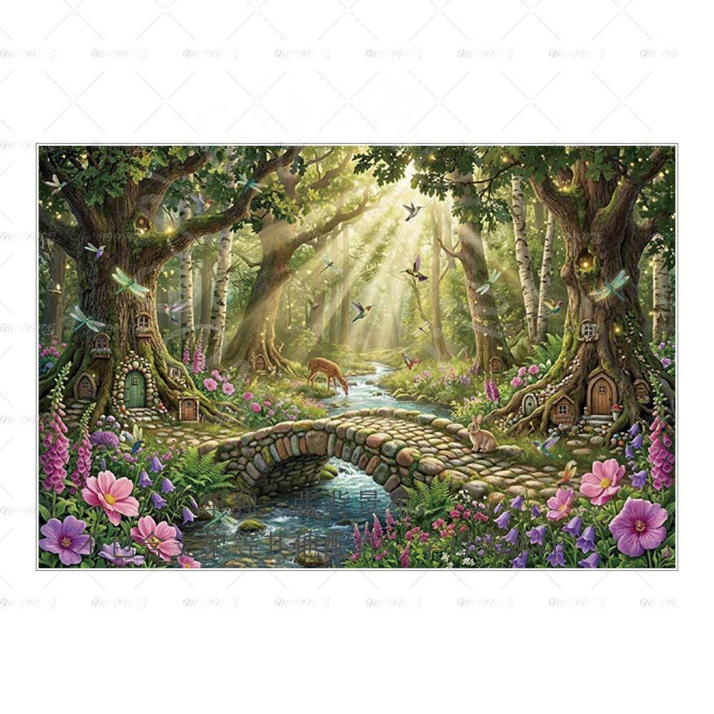 Dreamy Fairy Tale Forest Mushroom House Photography Background Cloth - Children's Birthday Party Decorative Wall Background