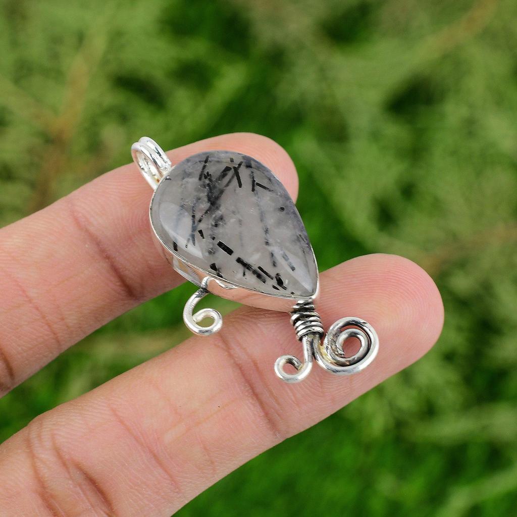 Daughters Day Deal Natural Black Rutilated Quartz Mother Pendant Sterling Silver
