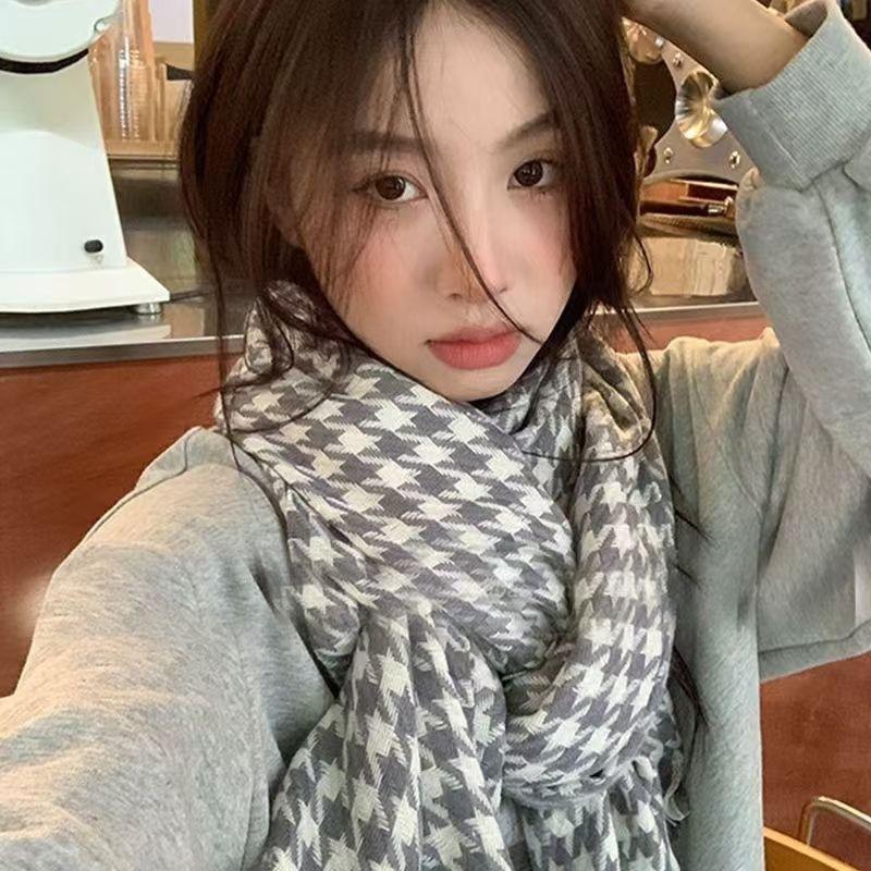 Atmosphere blue coffee plaid scarf women's new warm versatile plaid scarf student couple thickened shawl