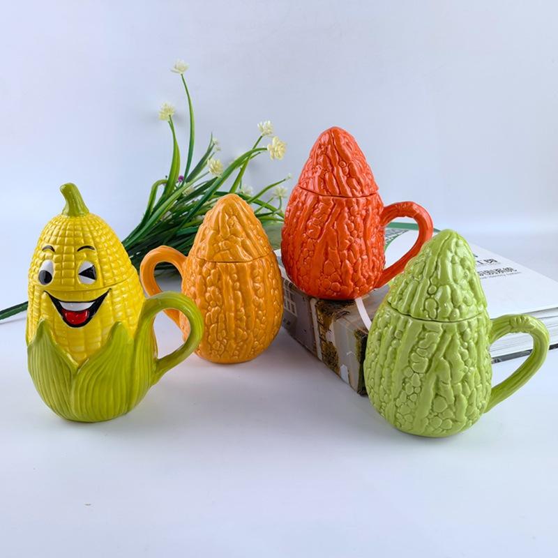 Cartoon Water Cup, Ceramic Vegetable Cup, Personalized Fruit-shaped Coffee Cup, Couple Mug, Office Bitter Melon Cup