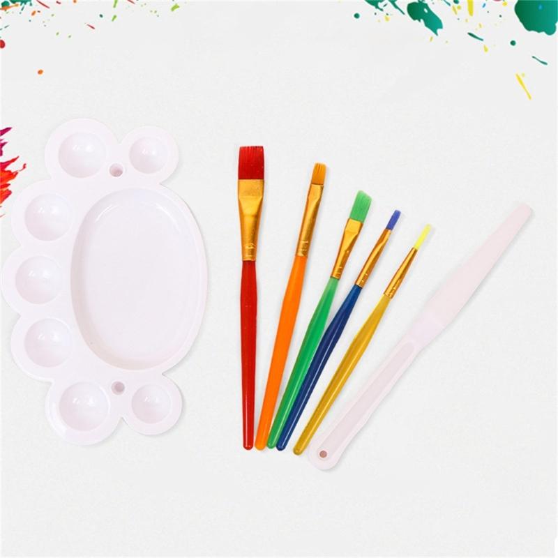 7Pcs Kids Paintbrush Palettes Smearing Tool Set, Toddler Watercolor Paint Brush and Flat Tip Craft Paint Brushes