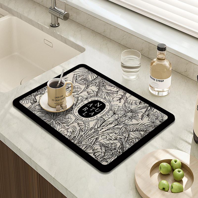 Water Absorbent Kitchen Countertop Mat - Draining & Drying for Cups and Dishes, Heat Insulation Pad, Coffee Machine Mat.