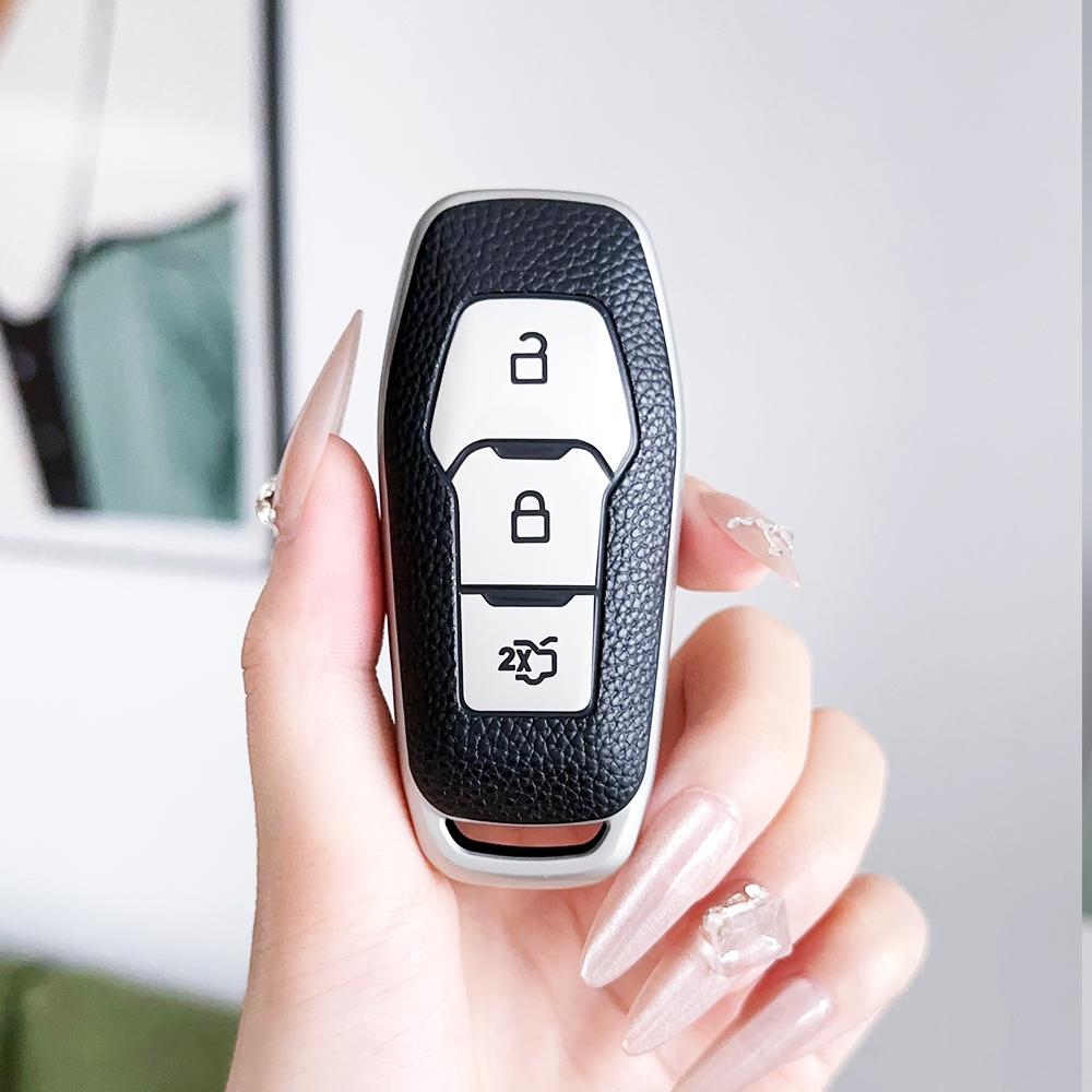 Shell Fob For Ford Fiesta Kuga MK3 4 Focus 3 4 ST Mustang F-150 Explorer Edge Mondeo 5 MK5 TPU Leather Car Key Case Cover Holder