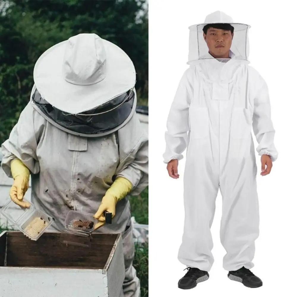 Professional Beekeepers Bee Suit Breathable Veil Hood Hat Beekeeping Suit Jumpsuit Zipper Elastic Cuff Bee Repellent Clothing