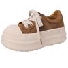 Fashion Versatile Round Head Thick Sole Heightening Commuter Suede Casual Shoes Women's 2025 Spring and Autumn New Big Head Thick Board Shoes