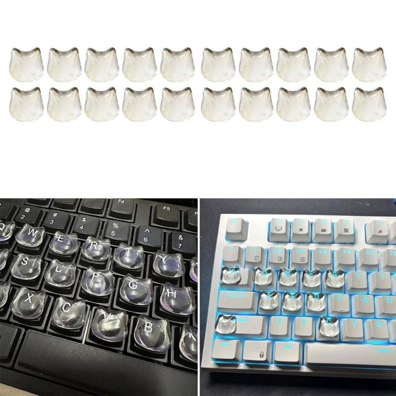 20 Piece Lovely Kitty Shaped Keyboard Caps with Nails Smooth Typing Experience & Scratch Resistant for Women Use