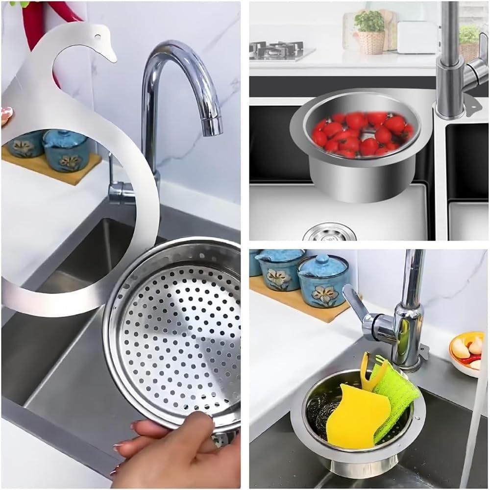 Stainless Steel Swan Sink Strainer Hanging Detachable Kitchen Sink Garbage Dry Wet Separation Filter Basket Kitchen Accessories