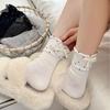 Female Autumn and Winter Thickened Polka Dot Heel Bow Sleep Tube Pile Socks