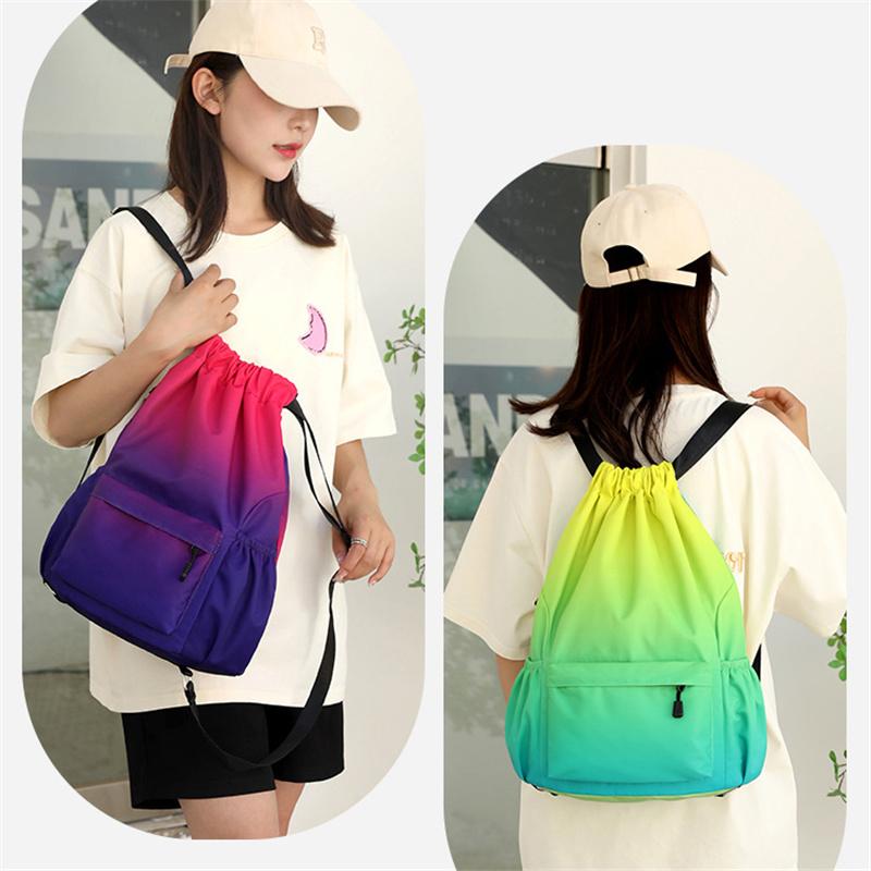 Nylon Gradient Bundle Pocket Backpack Large Capacity Waterproof Sports Drawstring Bag Portable Casual Daily Travel School Bag