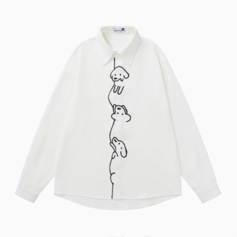 

Little Dog Side Long Sleeved Women s Shirt Solid Color Single Breasted Lapel Turndown Collar Blouse Simple Style Woman Autumn Top XL