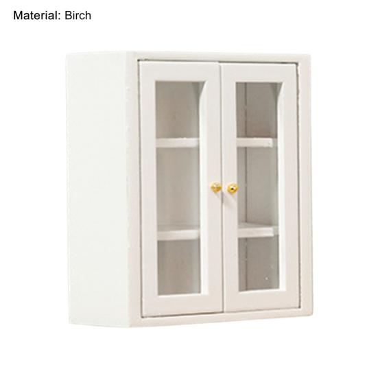 Dollhouse Wall Cabinet Realistic Clear Glass Door Mini 1/12 Doll House Miniature Wall Cabinet Model Simulation Furniture Accessories for Bathroom