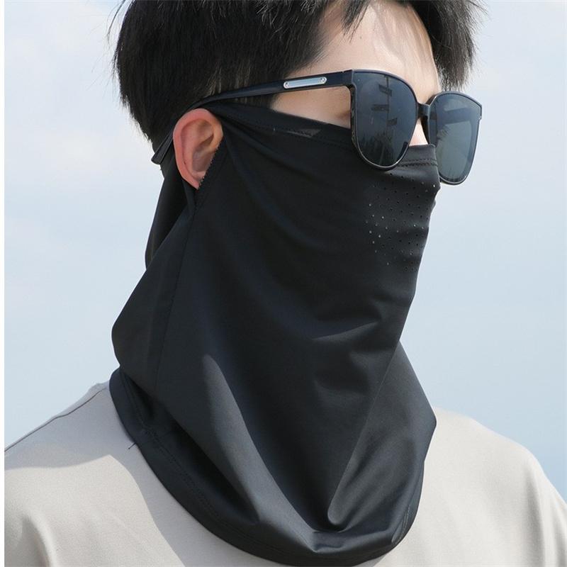 Ice Silk Sunscreen Face Mask With Ear Hooks - Unisex Summer Cycling Face Cover, Breathable Uv Shield For Face And Neck