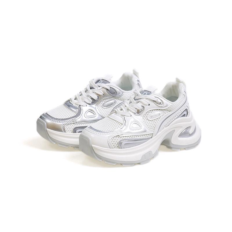 European station 2025 thick-soled silver dad shoes women's summer new breathable mesh fashion height-increasing casual sports shoes
