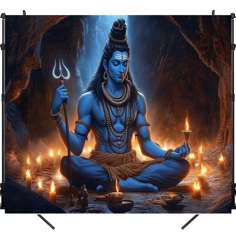 Lord Shiva Duvar Kilim Meditasyon Mağarası Poster Hindu Tanrısı Dekor Trishul Enerji Sanatı Duvar Askısı Yoga Tapınağı Sunak Odası Hediye