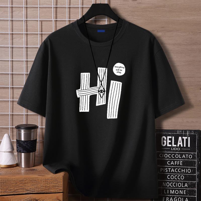 Minimalist Printed Short Sleeved T-shirt for Men Cotton Summer Tops