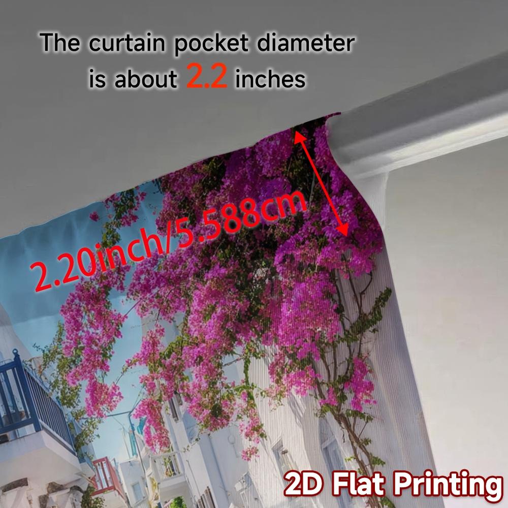 2pcs   2D FLAT PRINTING Curtains (Without Rod) Blue Bloom Street Popular Curtains Durable 100% Polyester Fabric Curtains Holiday