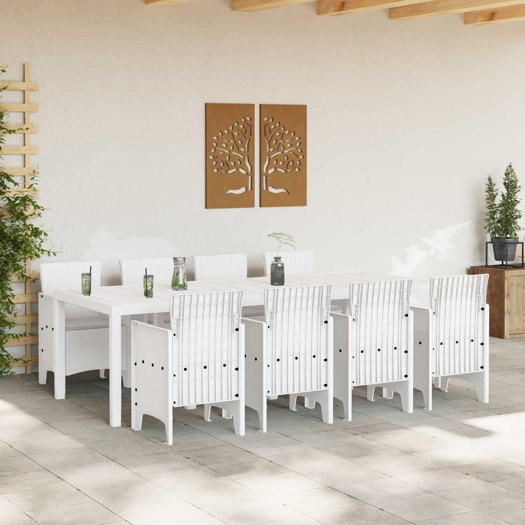 Garden Dining Set 9 Pcs White Polypropylene