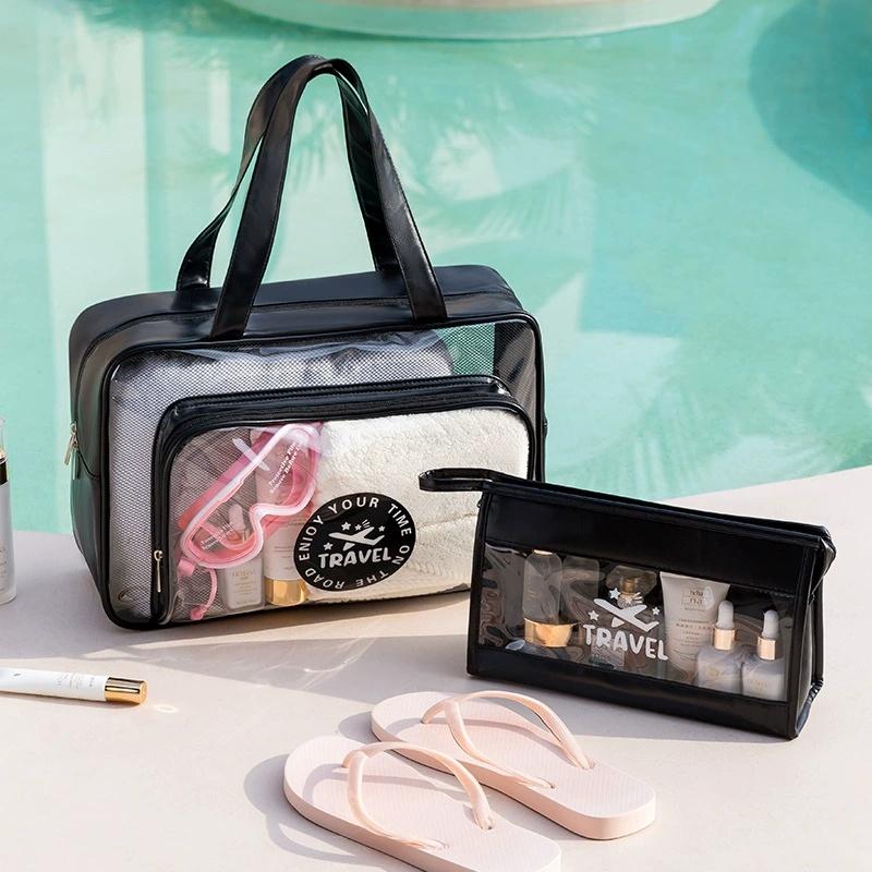 Beach Bag Portable Transparent Clothes Makeup Pouch Shopping Handbag Large Picnic Basket Travel Organizer Travel Essentials