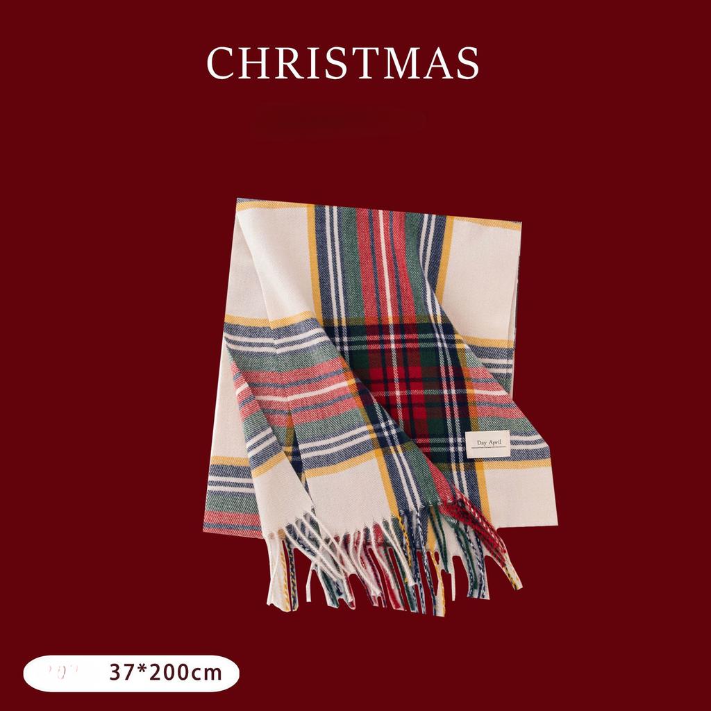 Christmas Red Checkered Scarf Winter Versatile Scarf Women's High Grade Scarf Warm Scarf
