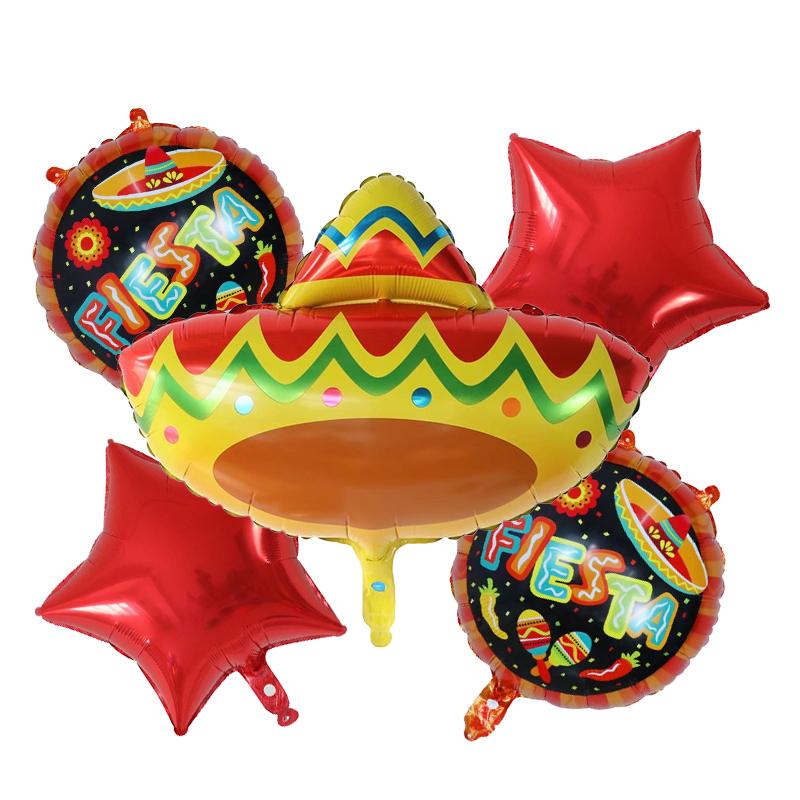 

5pcs Hat Fiesta Foil balloons Mexico avocado balloon for Happy Birthday Baby Shower Fiesta Party Decorations cactus globos as the picture