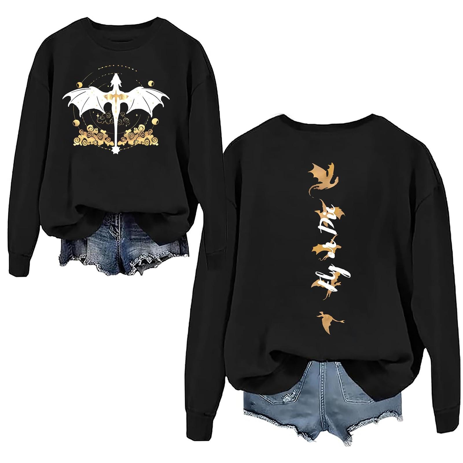 Женская мода повседневная толстовка с круглым вырезом и длинным рукавом с принтом XL чёрный 1787₽