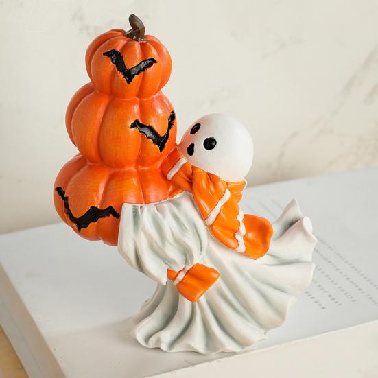 Halloween Ornament Ghost Hug Pumpkin Shape Resin Statue Halloween Table Shelf Office Desktop Decoration