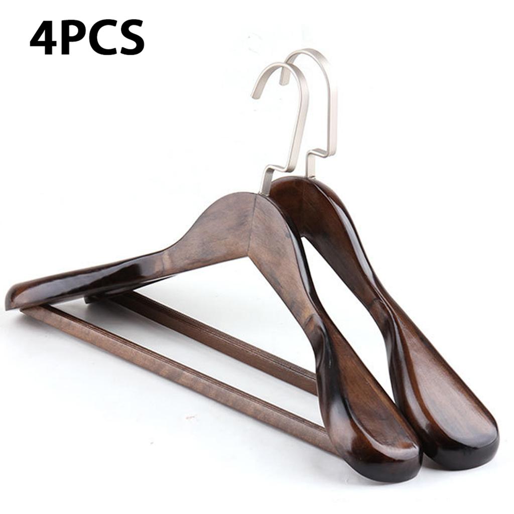 4 pièces Cintre en Bois Massif Haners Épaules Larges Cintre Manteau en Bois Antidérapant Costume Pantalon Vêtements Pour Placard Penderobes Ogazer