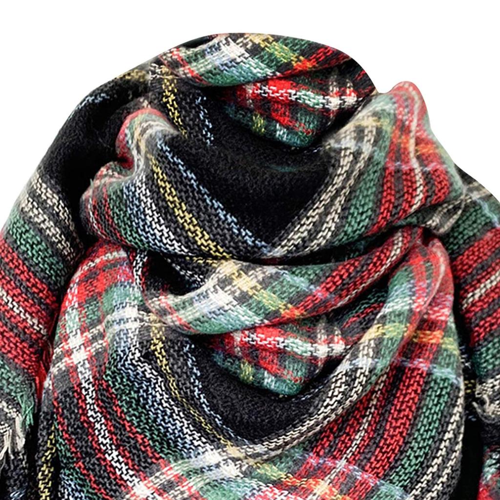 Women's Autumn And Winter Christmas Fashion Warm Casual Solid Color Plaid Long Scarf