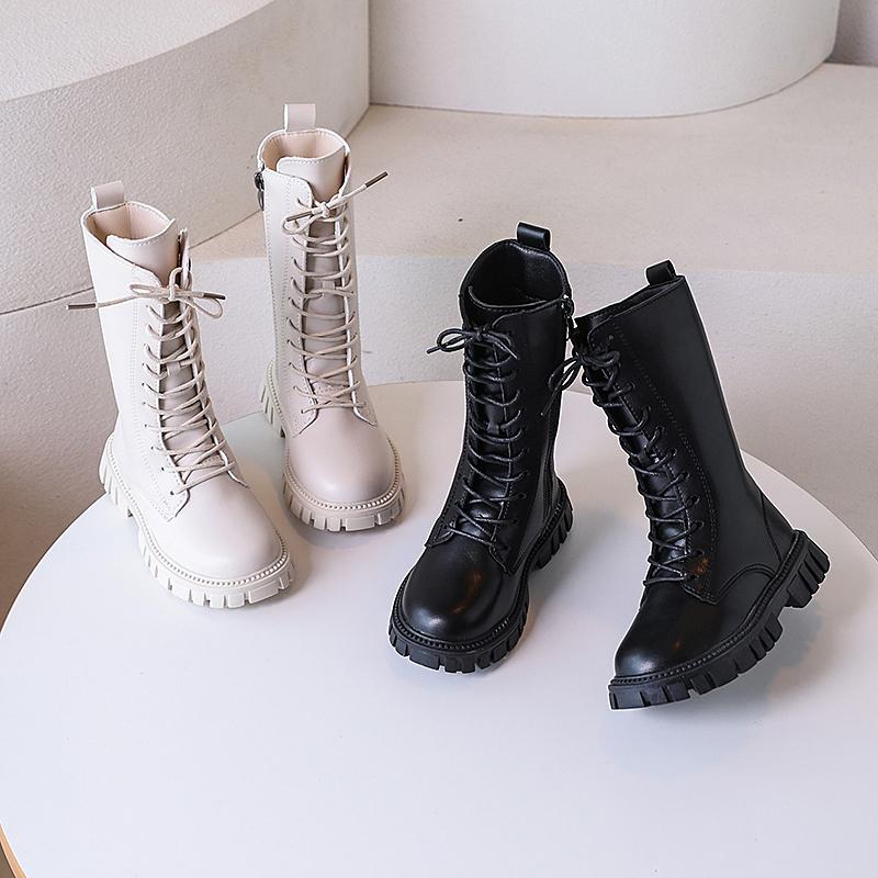 Toddlers Mid-calf Boots for Girls Spring Autumn Kids Causal Boots Classic Solid Color Children's Simple Leather Boots