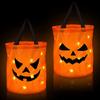 LED-Licht Halloween Süßes oder Saures Eimer Kürbis Süßigkeitentüten Zusammenklappbarer Halloween-Korb für Thanksgiving-Party Geschenkkorb