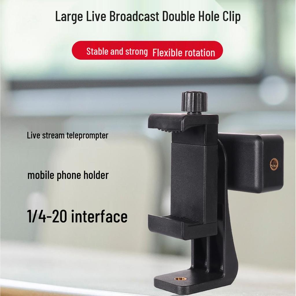 Double-Sided Phone Clip Desktop Tripod & Handheld Selfie Stick with Teleprompter for Live Streaming