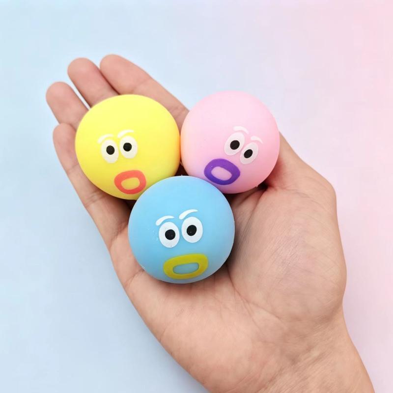 Cute Funny Surprised Face Stress Squeeze Ball Mochi Squishy Fidget Toy Colorful Vent Decompression Sensory Anti Anxiety Gift