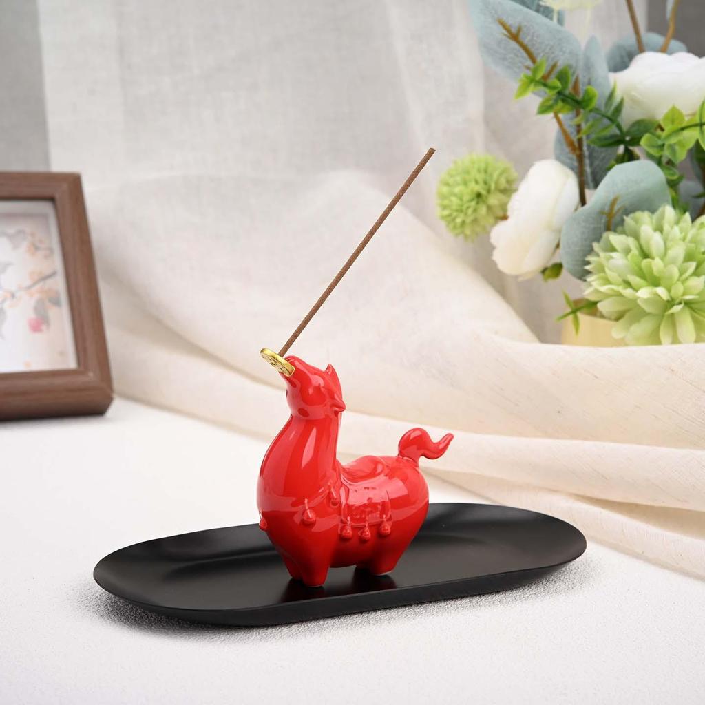 'Ma Shang You Qian' Ceramic Horse Incense Burner - Cute Year of the Horse Ornament and Indoor Incense Holder Gift