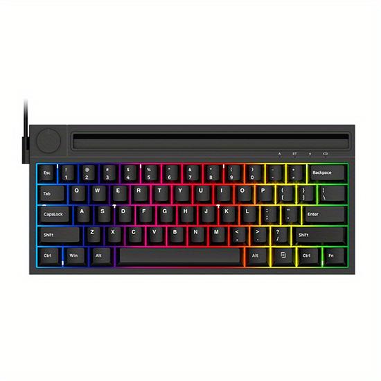 

Ajazz K620T 62 клавиши RGB Беспроводная двухрежимная игровая механическая клавиатура BT USB3.0/Type C для ноутбука/ПК pink switch чёрный