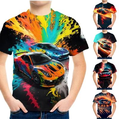 Kids T-shirt Racing Cars Pattern Print Short-sleeved Tops Tees Casual Girl T-shirt Boy Streetwear