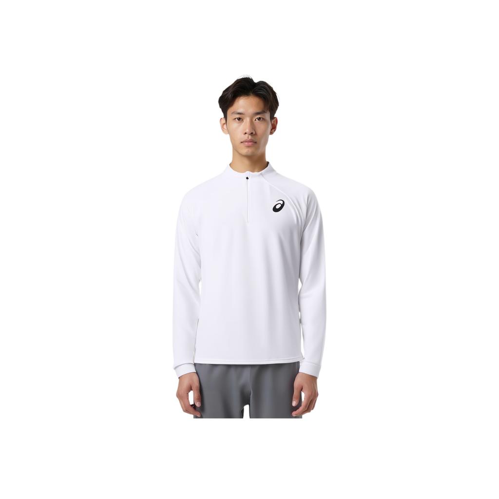 Asics Comfortable Soft Quick-Dry Breathable Lightweight Knitted Pullover Stand Collar Long Sleeve T-Shirt Men Tops White 2041A321-100